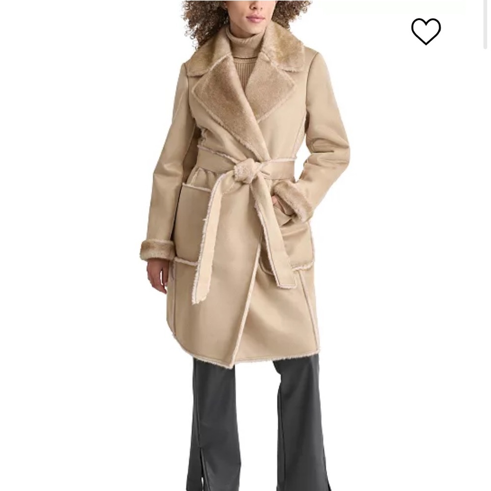 DKNY Belted Shearling Coat
